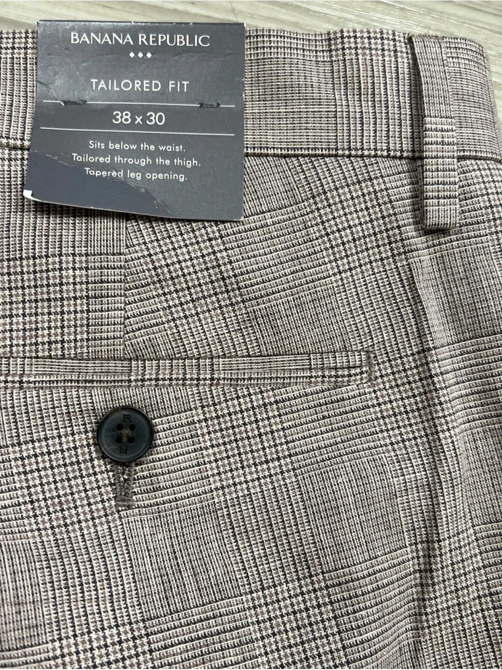 Banana Republic Tailored Fit Trousers Pants Brown Tan Glen Check 38x30 NWT $170